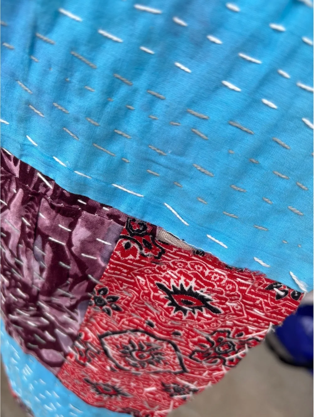 Handmade Indian Patchwork Kantha Quilt 106x90 King Bedspread